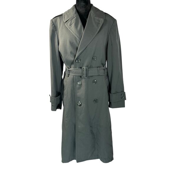 Vintage 70s Men's 44 Wool Army Green Coat with Removable Liner - Picture 1 of 10